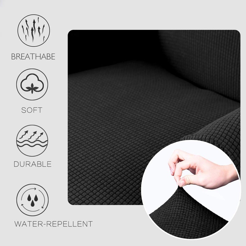 Granbest Premium Water Repellent Wingback Chair Cover 2-Piece High Stretch Jacquard Fabric Wing Back Chair Slipcovers (Wing Chair Cover, Black) - Image 4